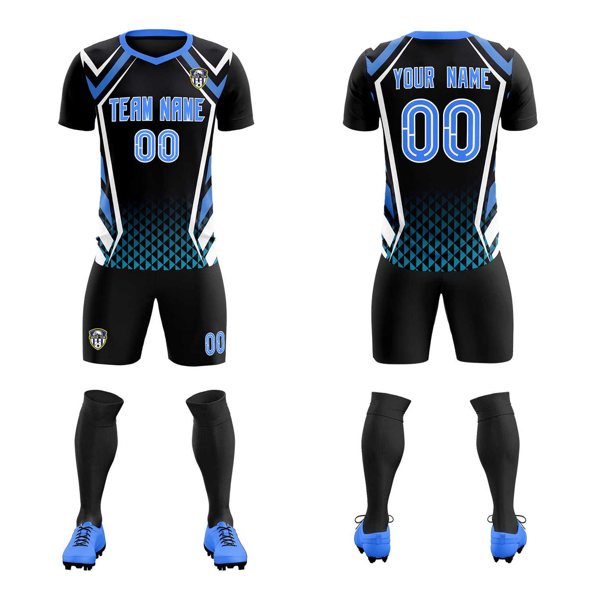 Custom Black Abstract Breathable Soccer Tops/Sets Jersey