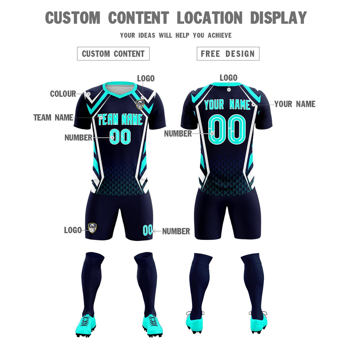 Custom Navy Abstract Breathable Football Kit Jersey