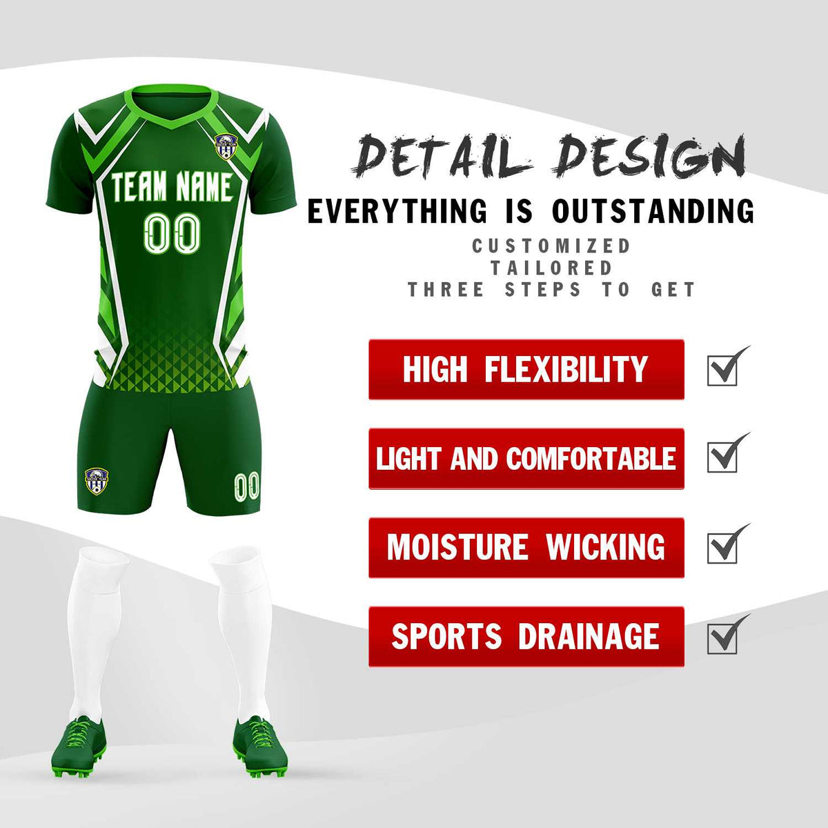 Custom Green Abstract Breathable Soccer Tops/Sets Jersey