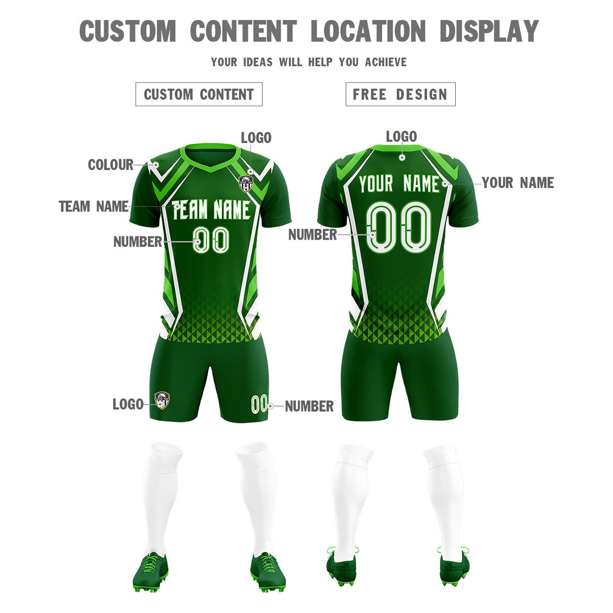 Custom Green Abstract Breathable Football Kit Jersey