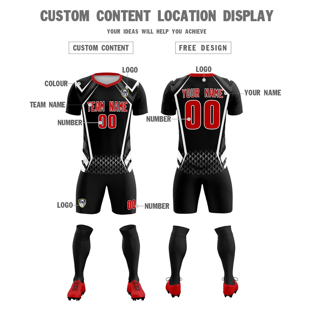 Custom Black Abstract Breathable Football Kit Jersey