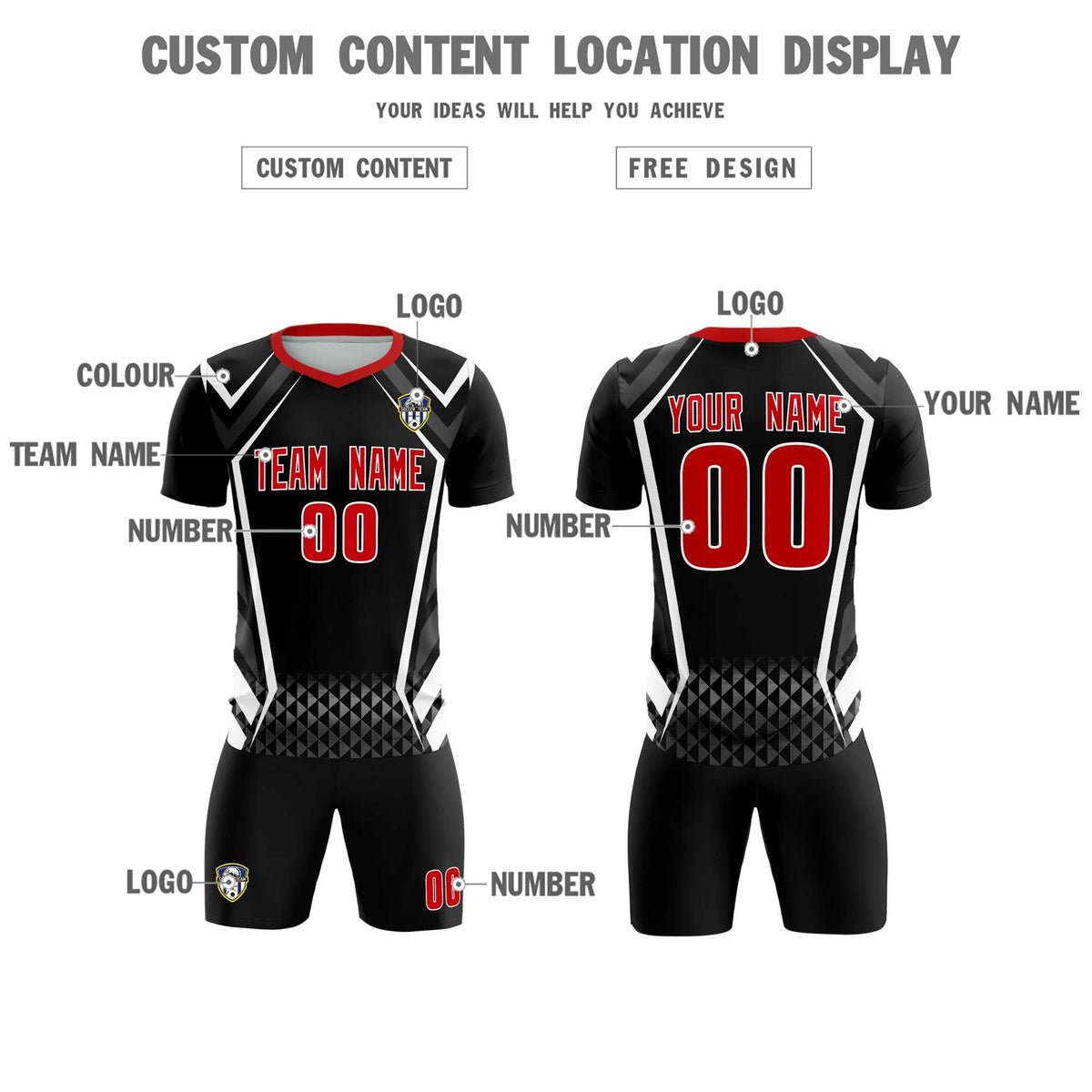 Custom Black Abstract Breathable Football Kit Jersey