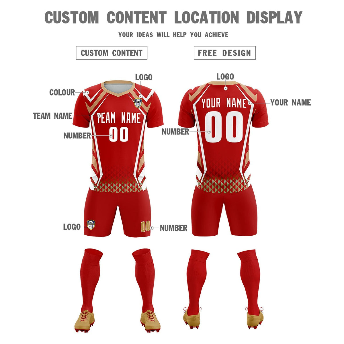 Custom Red Abstract Breathable Soccer Tops/Sets Jersey