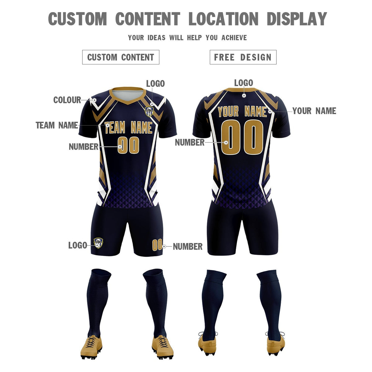 Custom Navy Abstract Breathable Football Kit Jersey