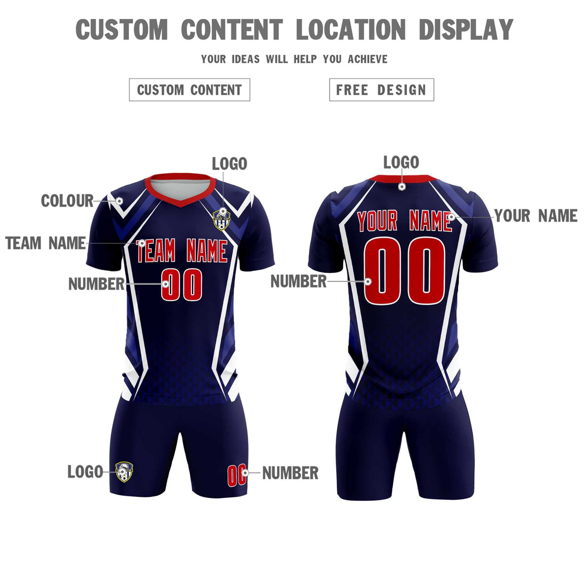 Custom Navy Abstract Breathable Football Kit Jersey