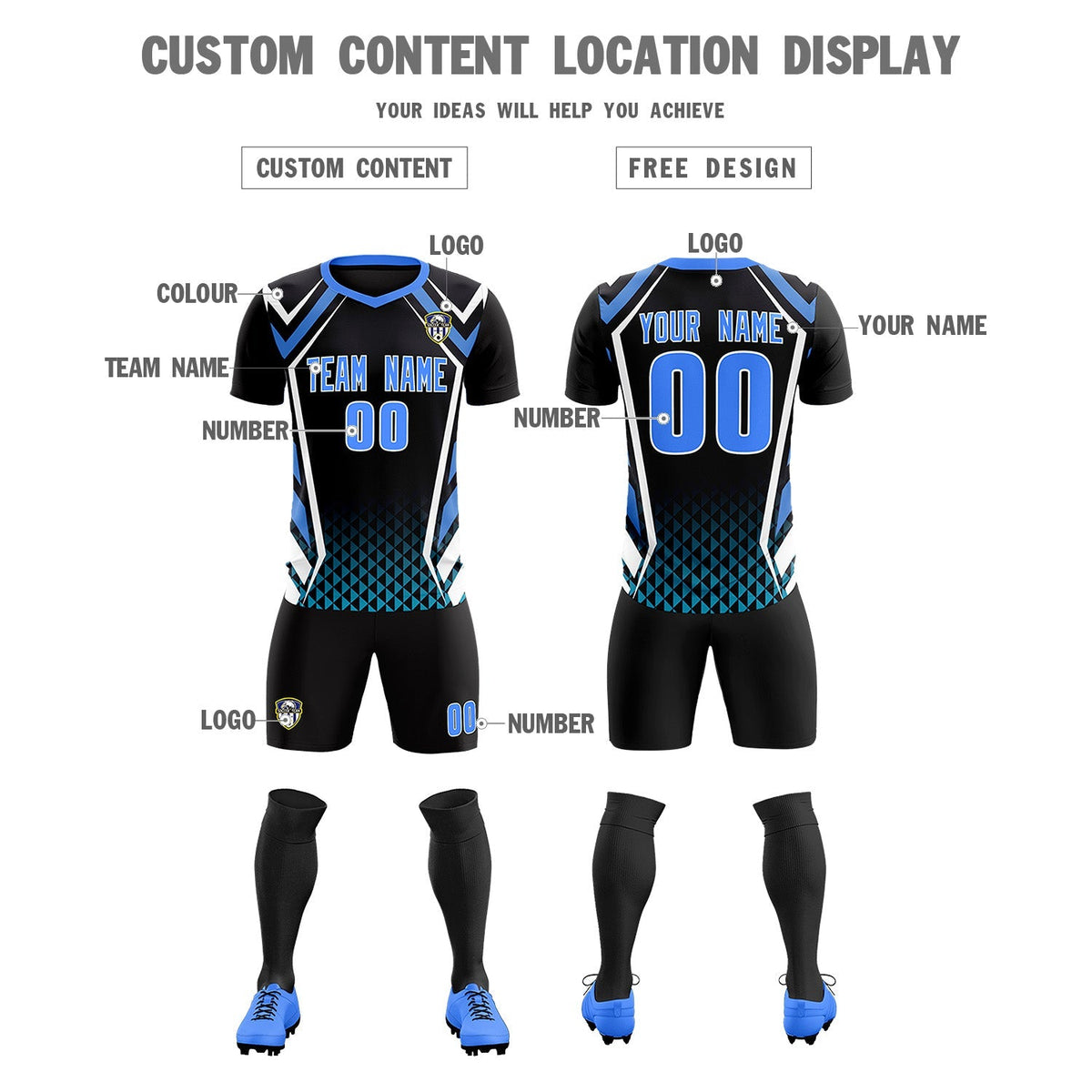 Custom Black Abstract Breathable Football Kit Jersey