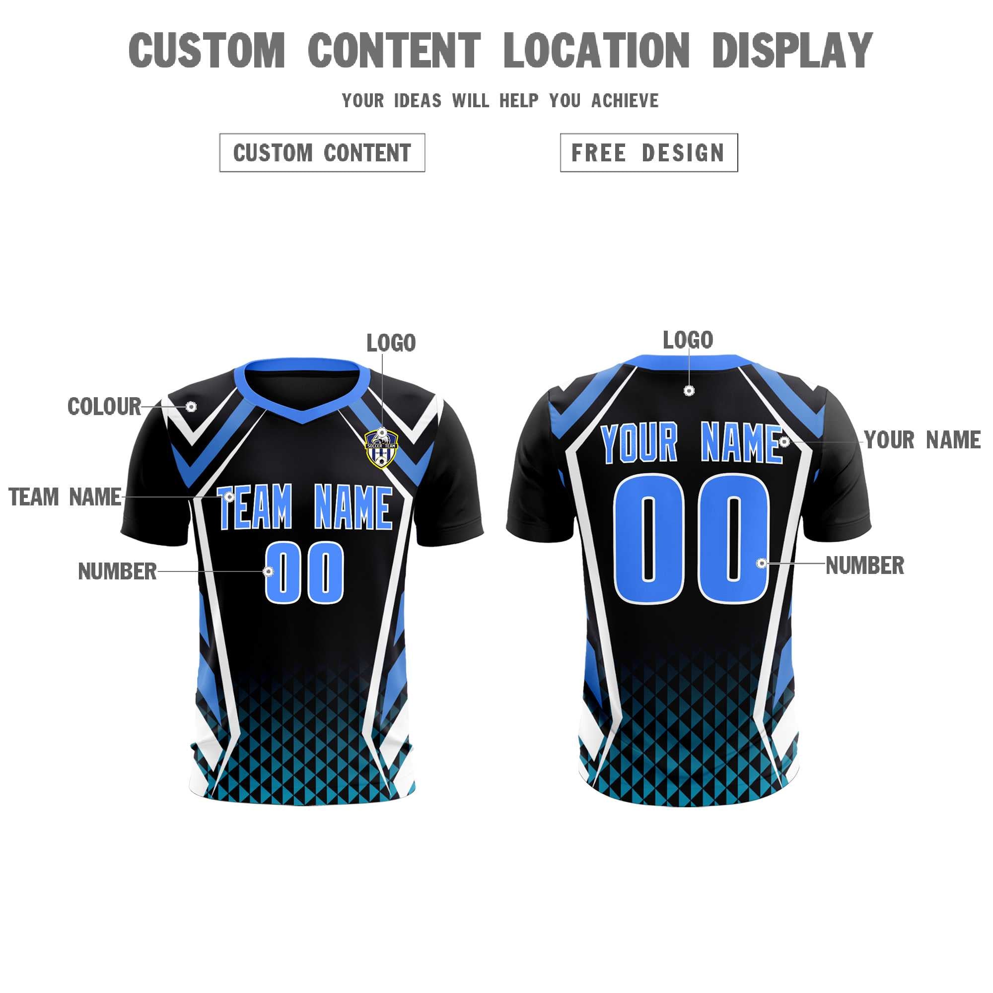 Custom Black Abstract Breathable Soccer Tops/Sets Jersey
