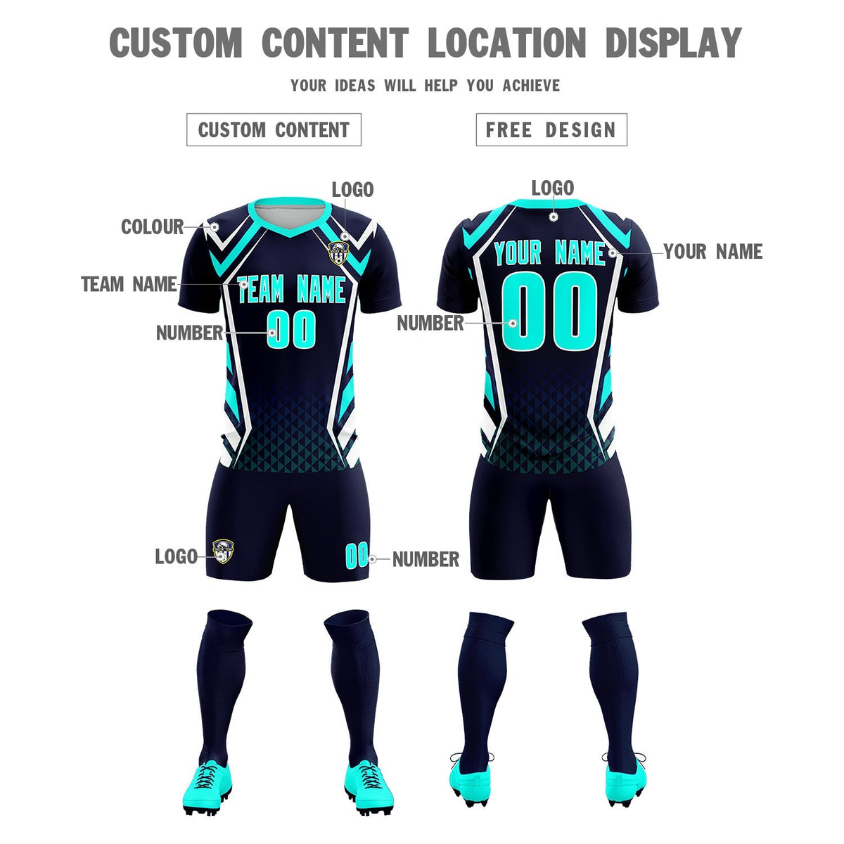 Custom Navy Abstract Breathable Football Kit Jersey