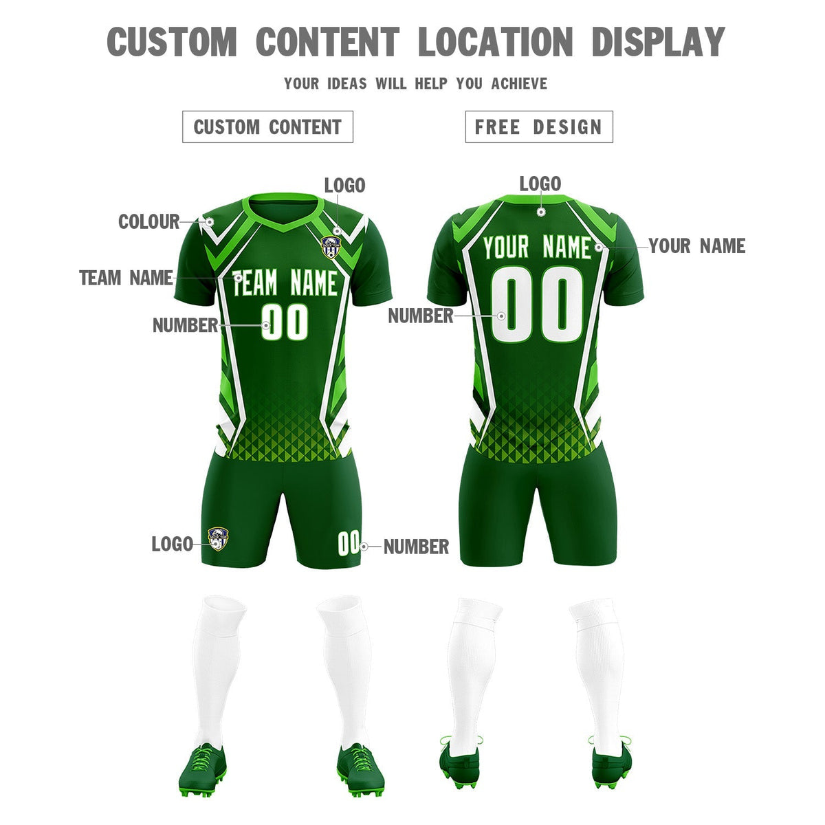 Custom Green Abstract Breathable Football Kit Jersey