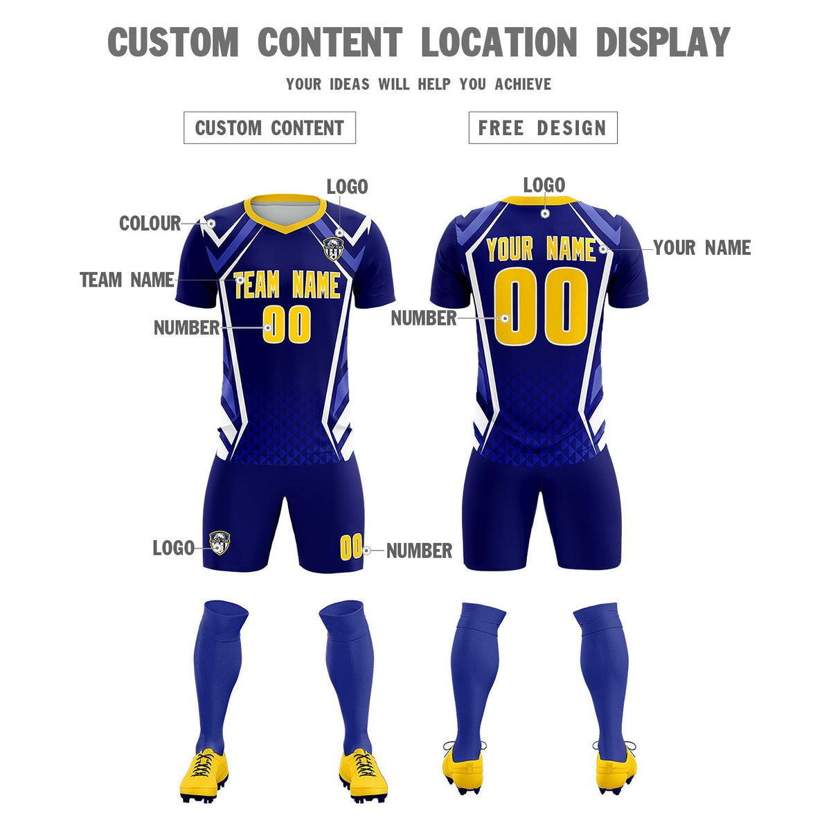 Custom Royal Abstract Breathable Soccer Tops/Sets Jersey