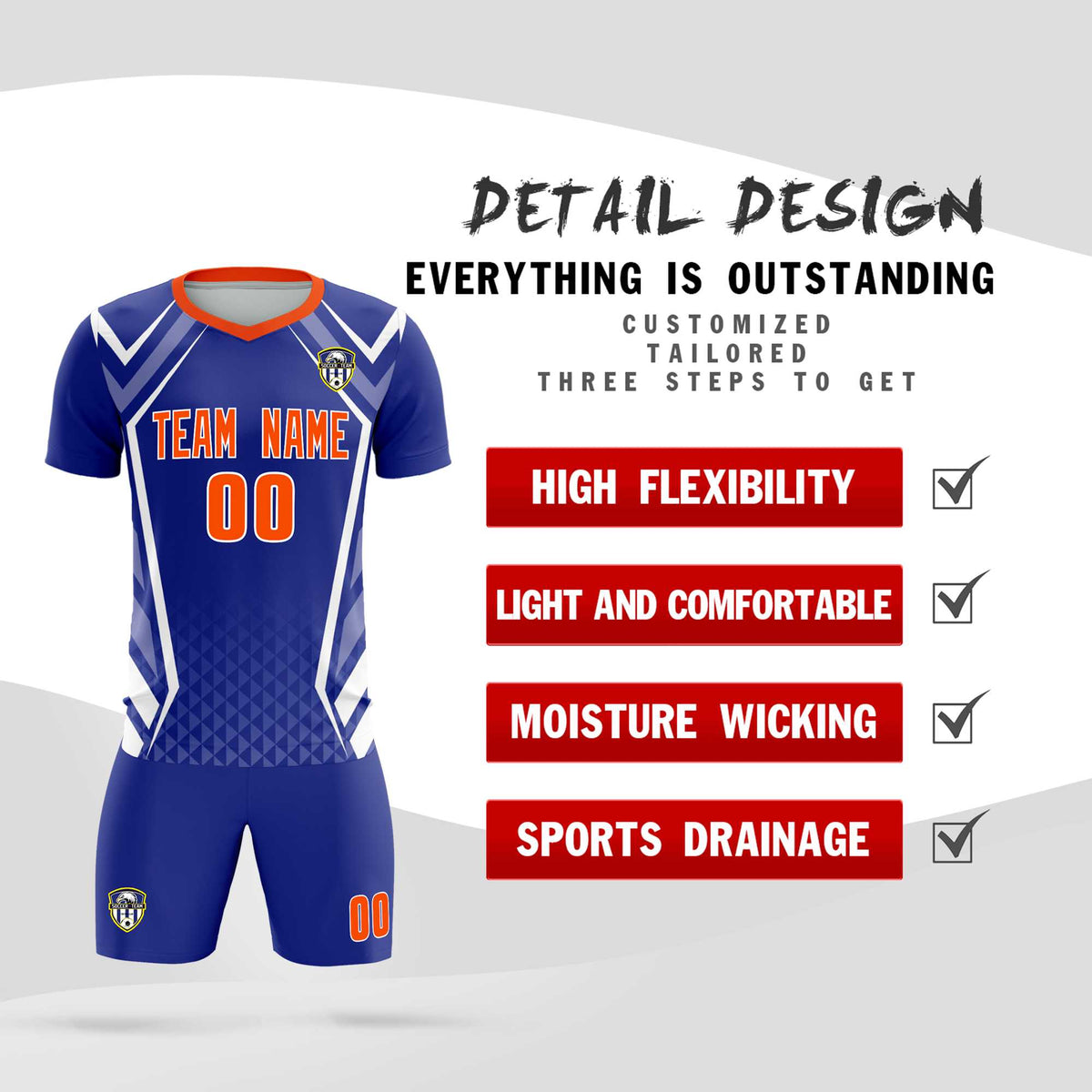 Custom Royal Abstract Breathable Soccer Tops/Sets Jersey