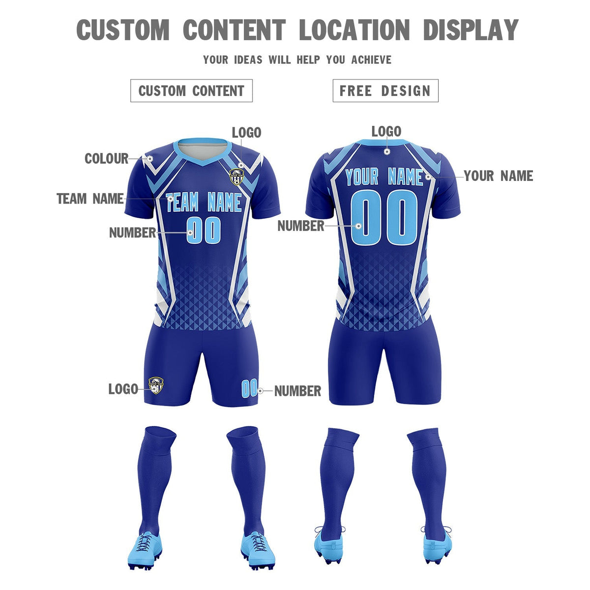 Custom Royal Abstract Breathable Soccer Tops/Sets Jersey