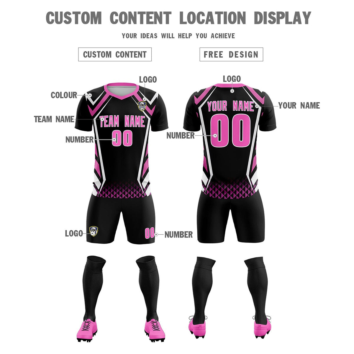 Custom Black Abstract Breathable Football Kit Jersey