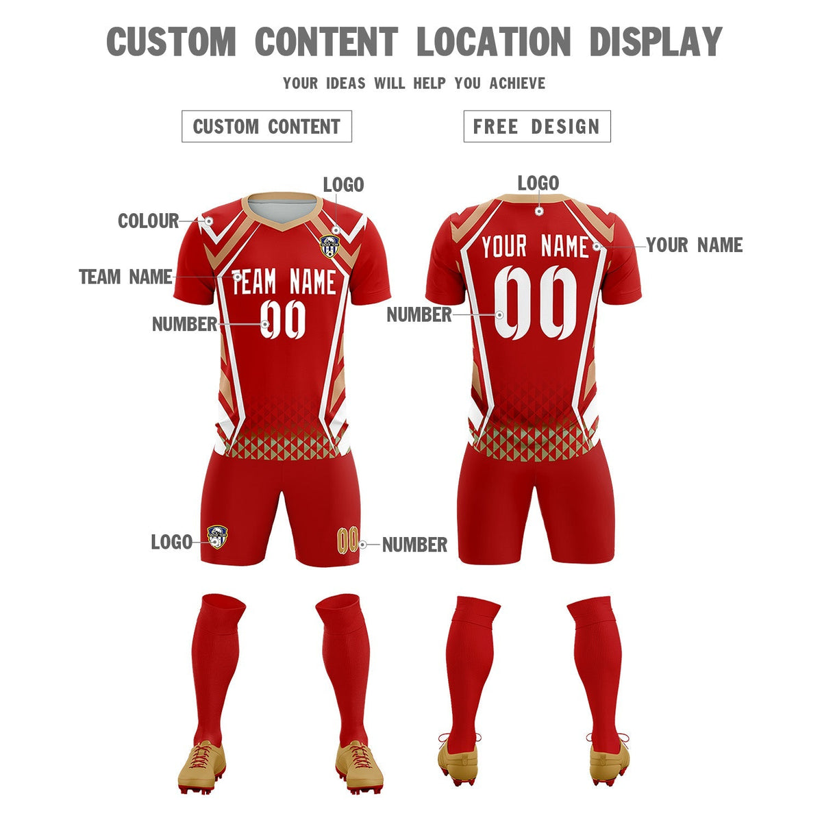 Custom Red Abstract Breathable Soccer Tops/Sets Jersey