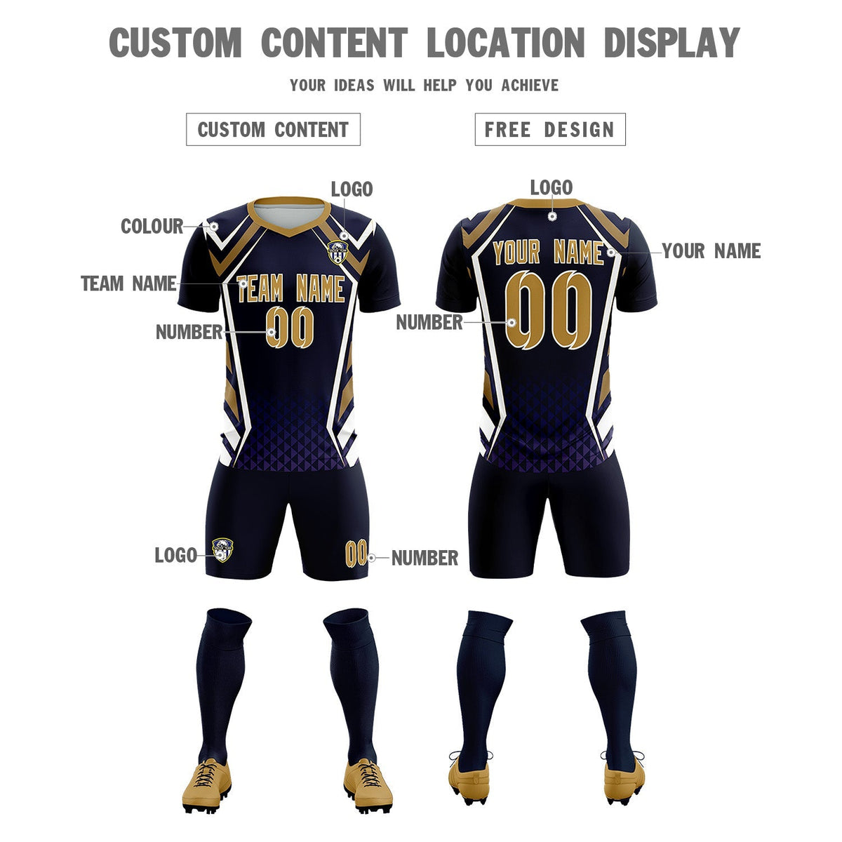 Custom Navy Abstract Breathable Football Kit Jersey