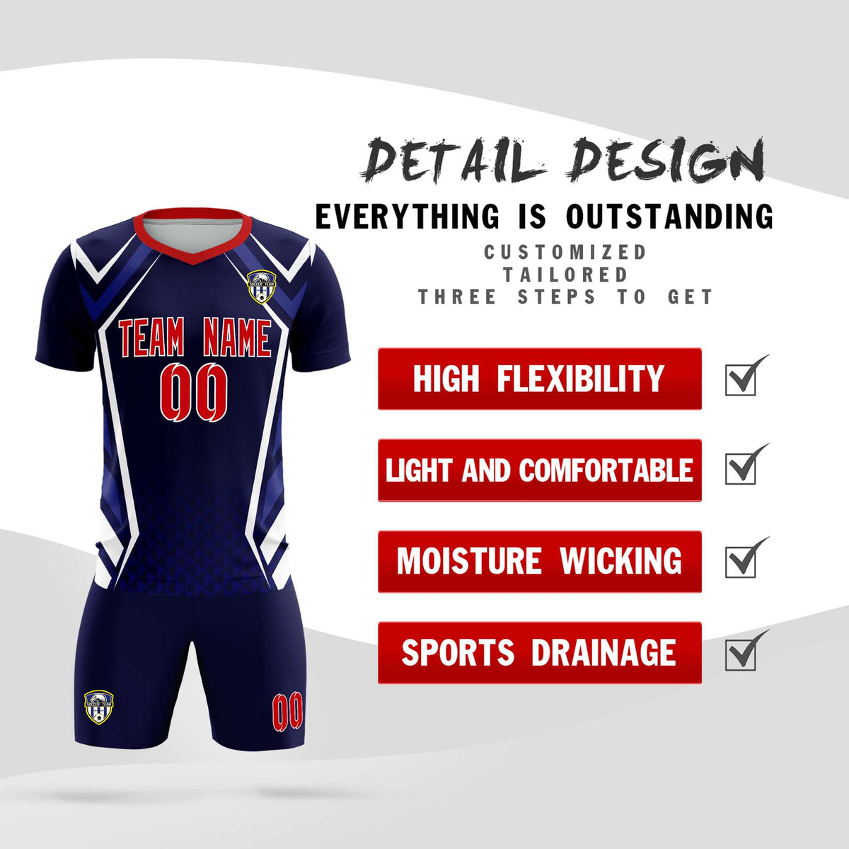 Custom Navy Abstract Breathable Football Kit Jersey