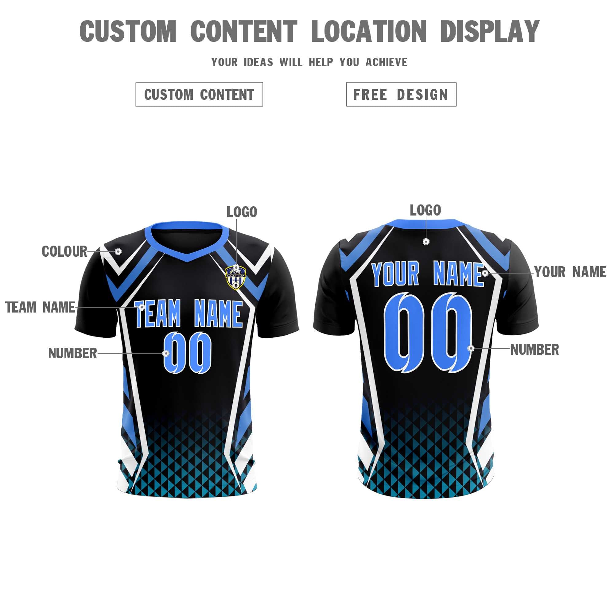 Custom Black Abstract Breathable Soccer Tops/Sets Jersey