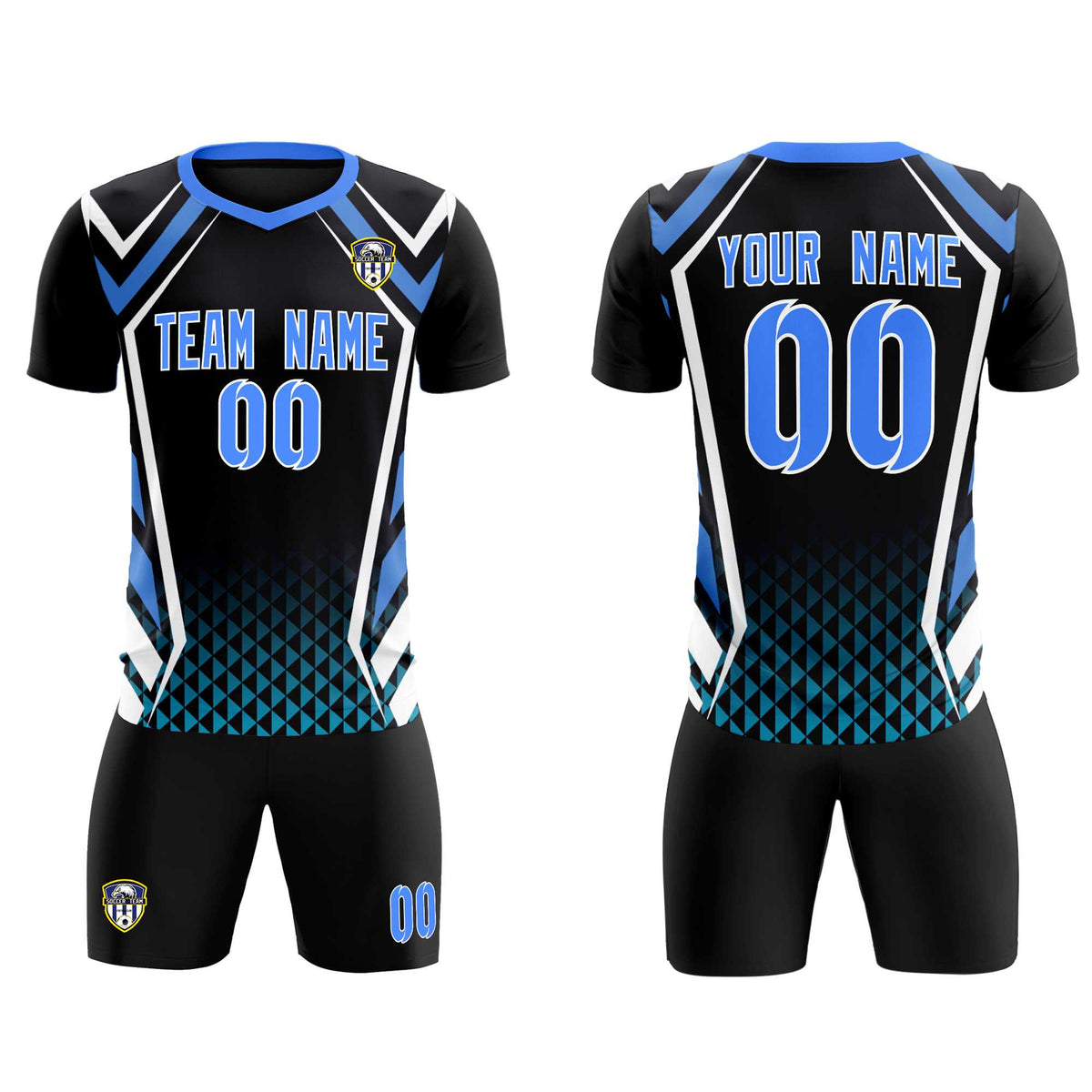 Custom Black Abstract Breathable Soccer Tops/Sets Jersey