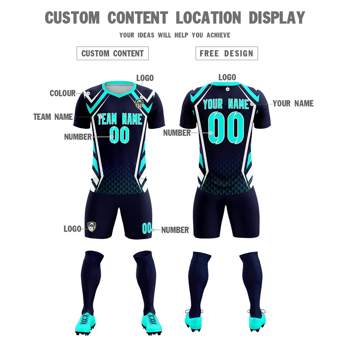 Custom Navy Abstract Breathable Soccer Tops/Sets Jersey