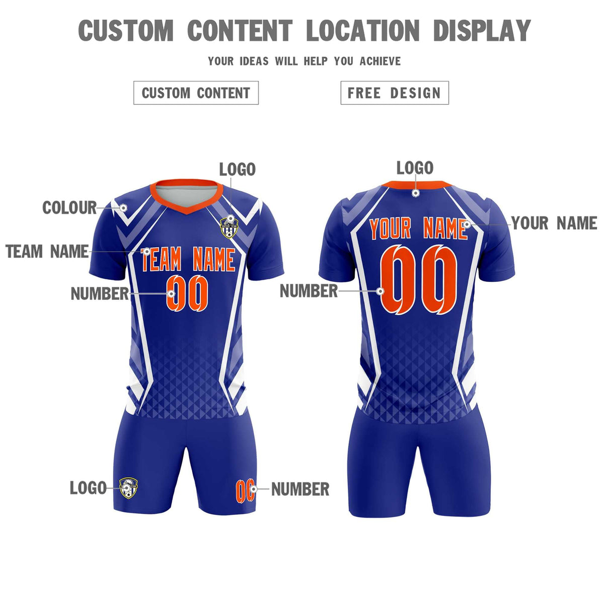 Custom Royal Abstract Breathable Soccer Tops/Sets Jersey