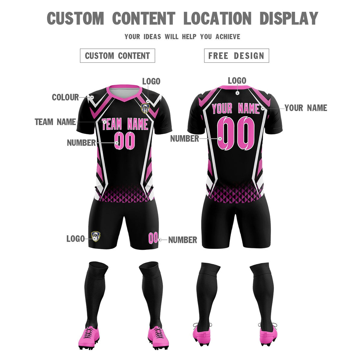 Custom Black Abstract Breathable Football Kit Jersey