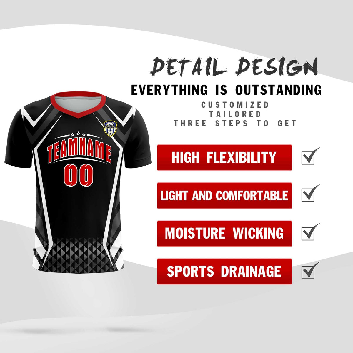 Custom Black Abstract Breathable Football Kit Jersey