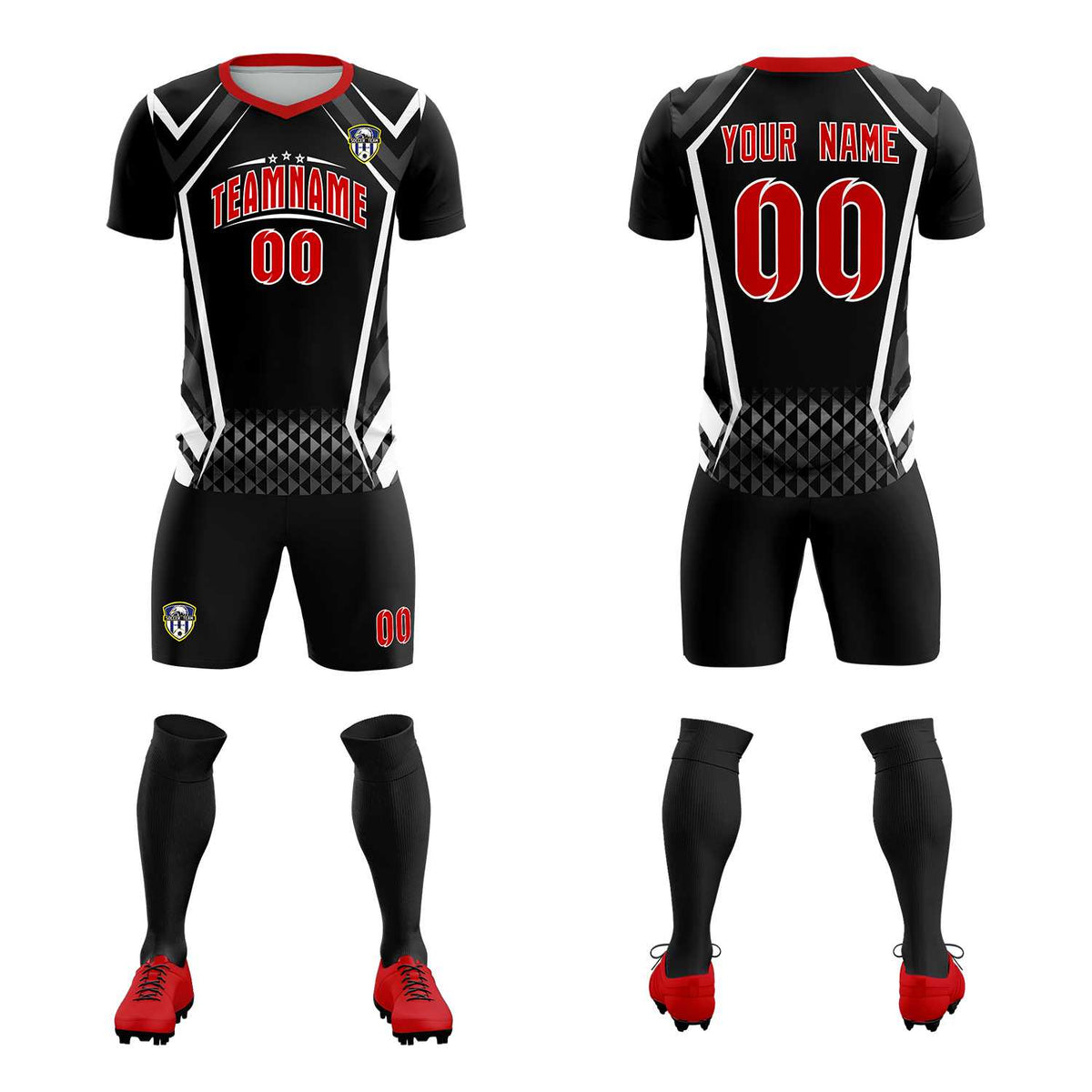 Custom Black Abstract Breathable Soccer Tops/Sets Jersey