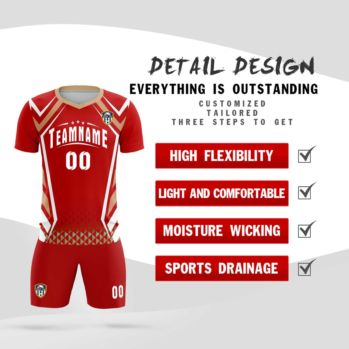 Custom Red Abstract Breathable Soccer Tops/Sets Jersey