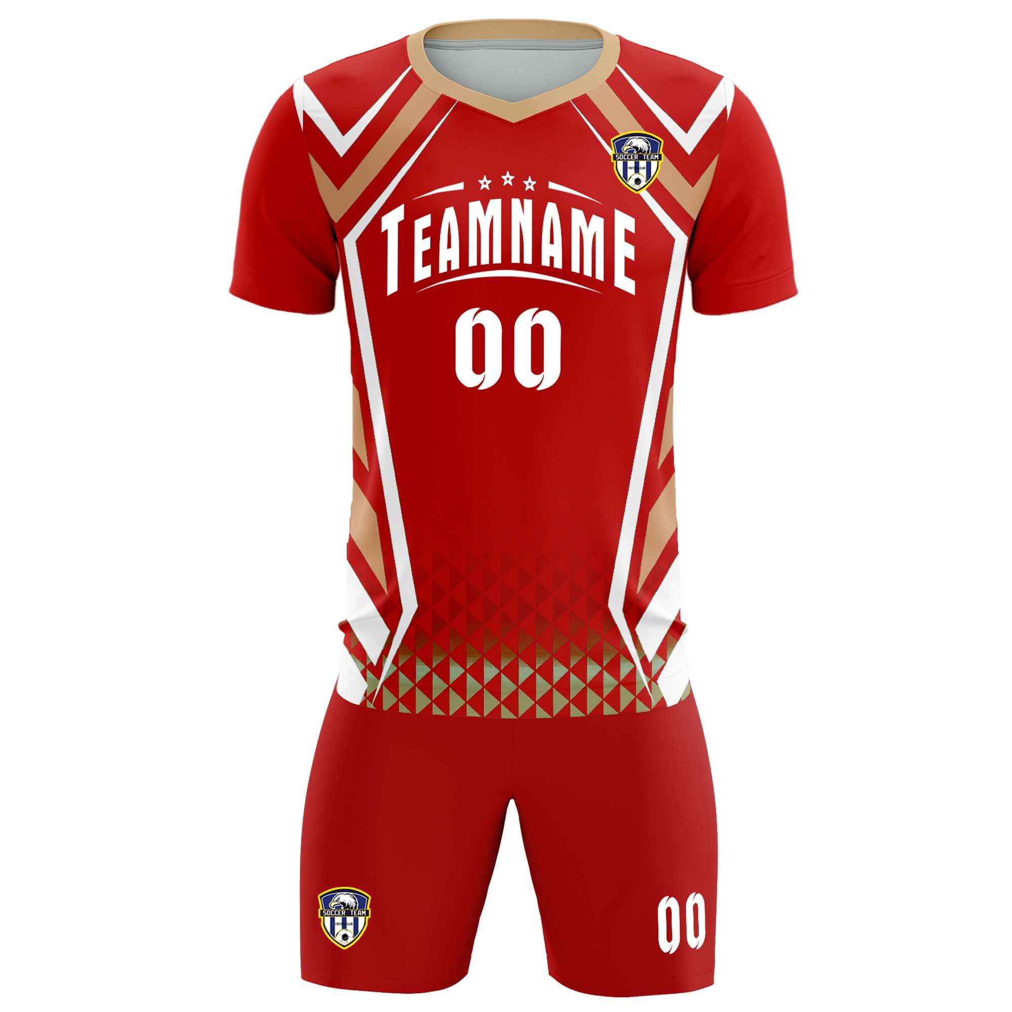 Custom Red Abstract Breathable Soccer Tops/Sets Jersey