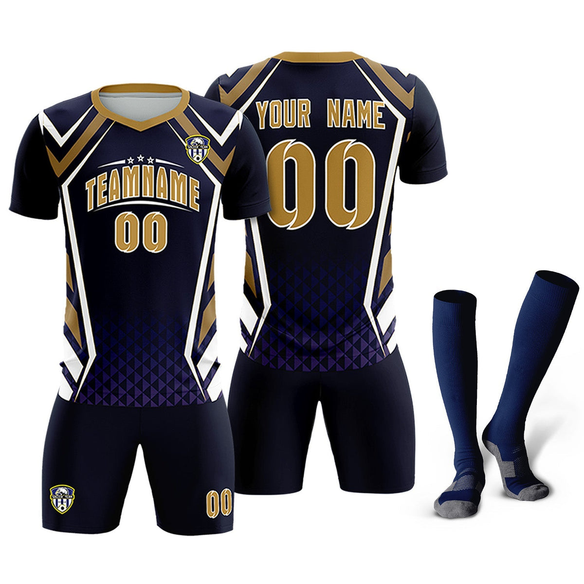 Custom Navy Abstract Breathable Football Kit Jersey