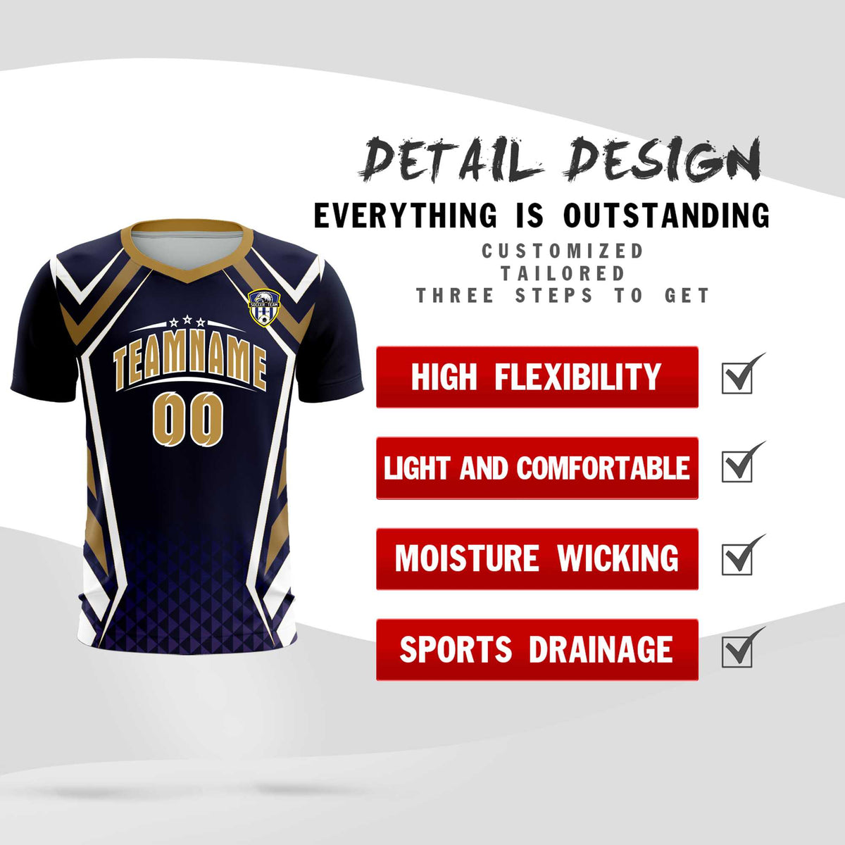 Custom Navy Abstract Breathable Football Kit Jersey