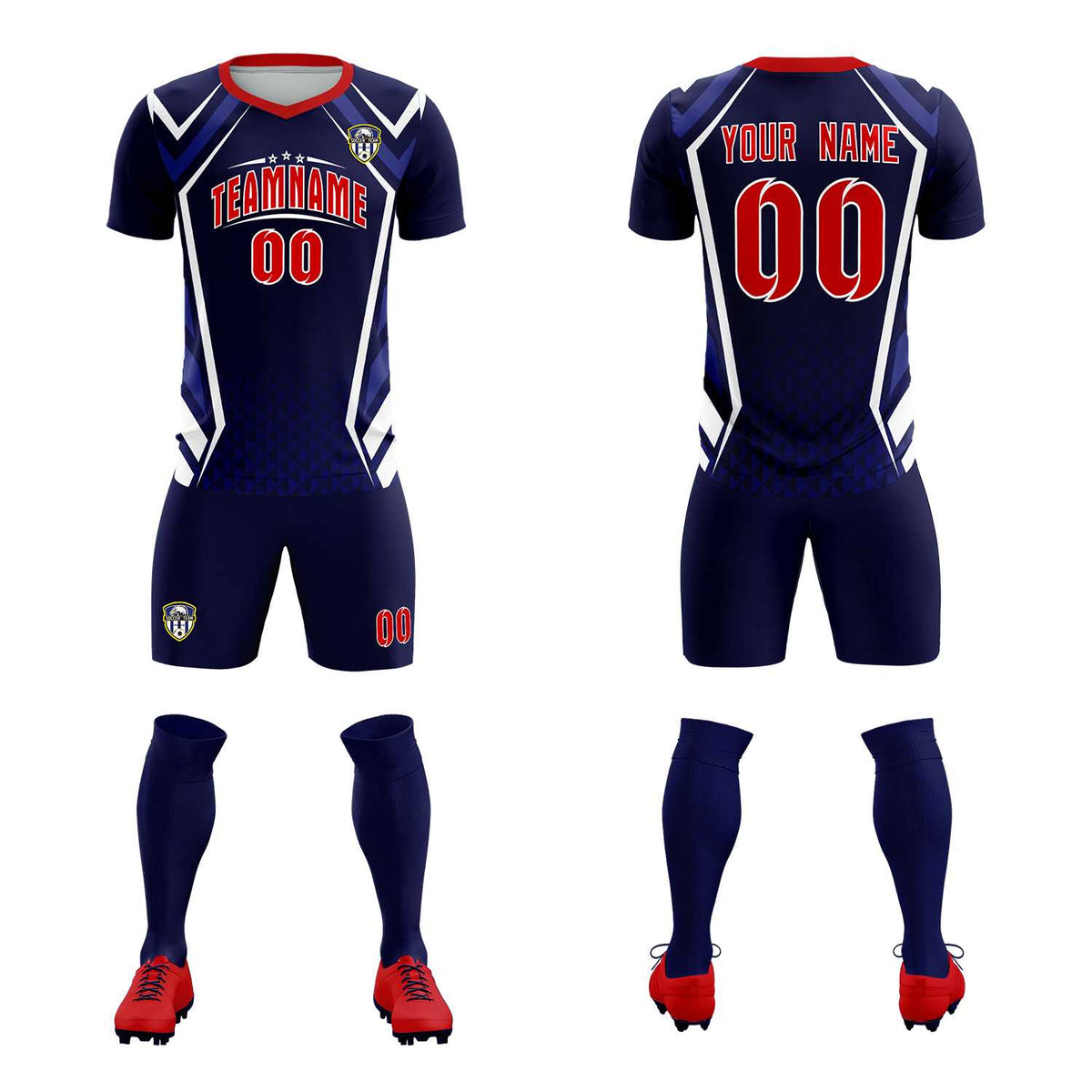 Custom Navy Abstract Breathable Football Kit Jersey