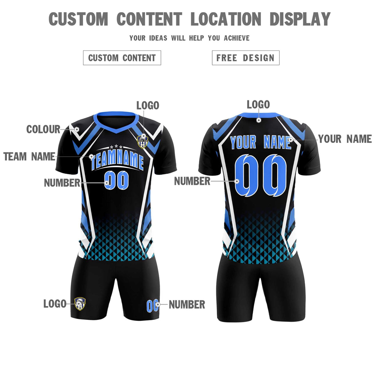 Custom Black Abstract Breathable Soccer Tops/Sets Jersey