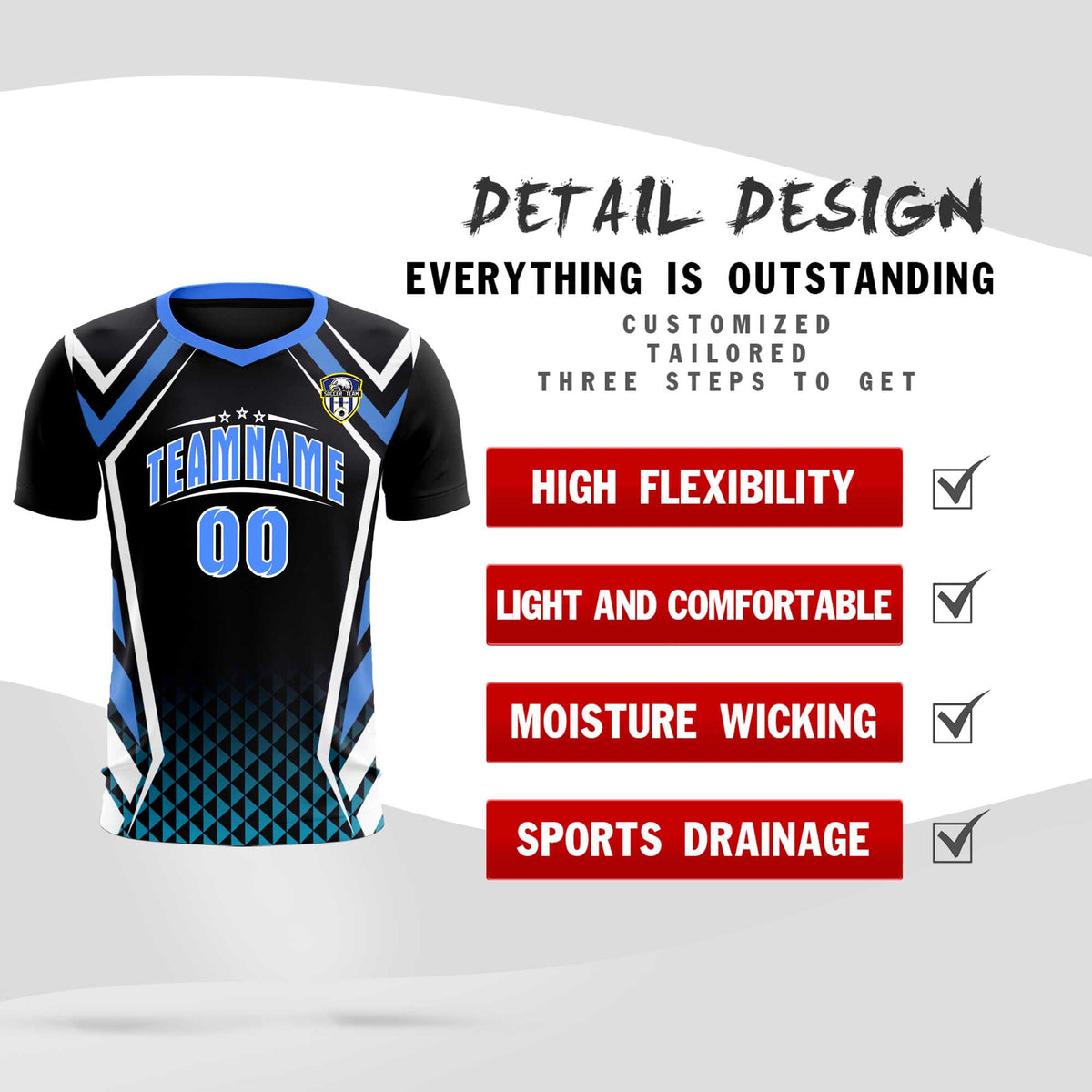 Custom Black Abstract Breathable Football Kit Jersey