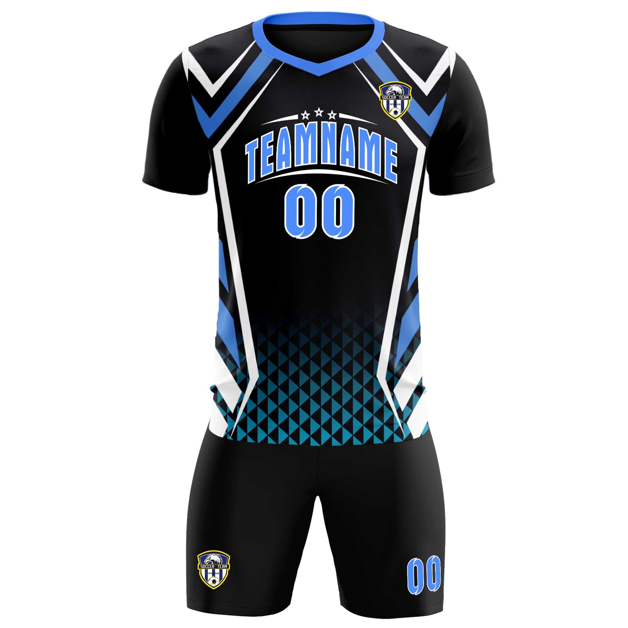 Custom Black Abstract Breathable Soccer Tops/Sets Jersey