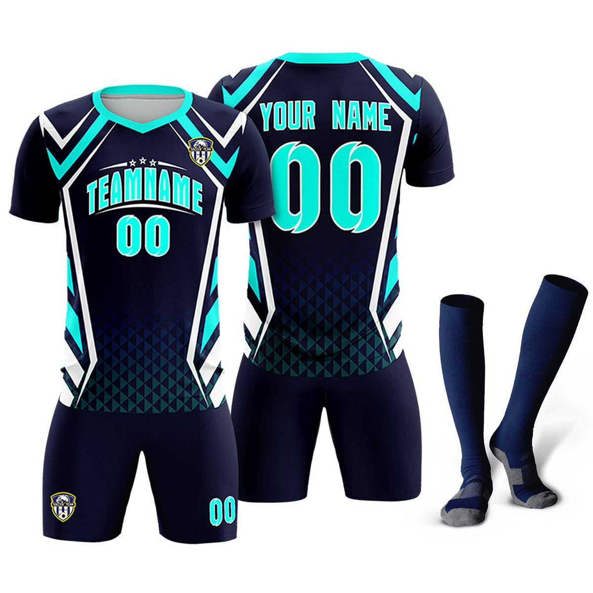 Custom Navy Abstract Breathable Soccer Tops/Sets Jersey
