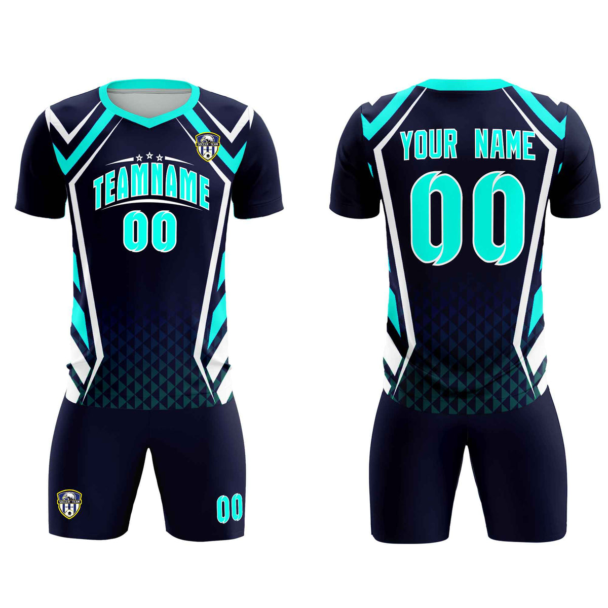 Custom Navy Abstract Breathable Football Kit Jersey