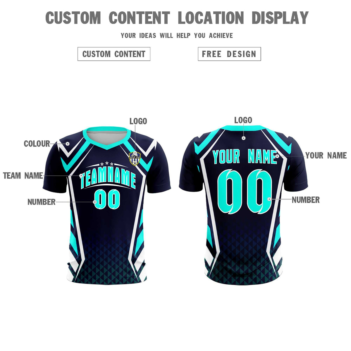 Custom Navy Abstract Breathable Football Kit Jersey