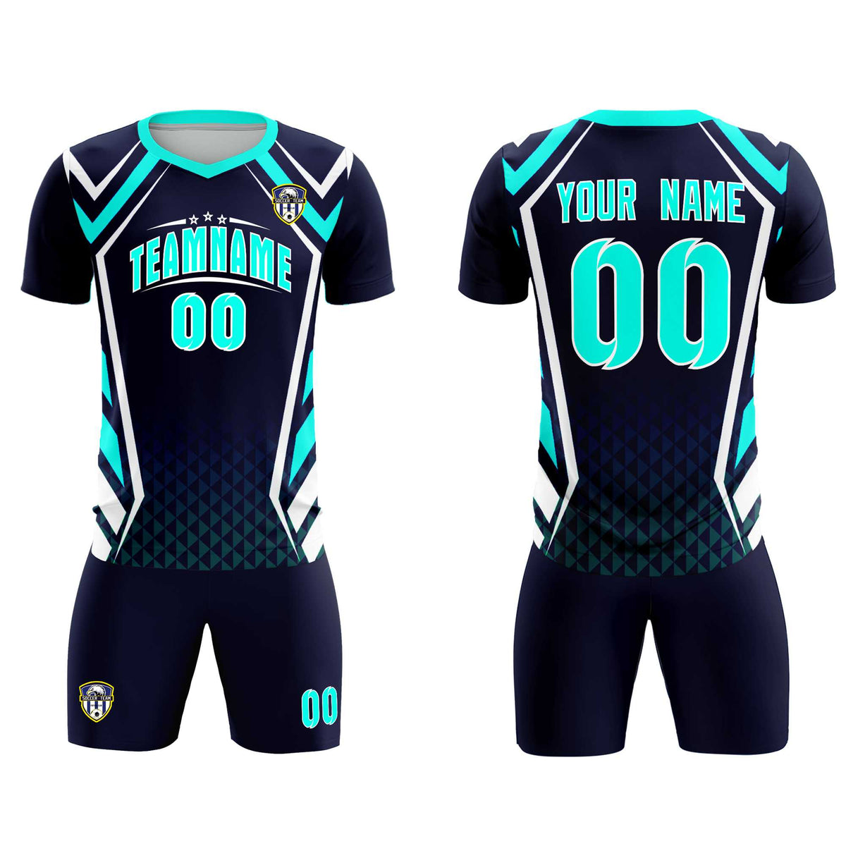 Custom Navy Abstract Breathable Football Kit Jersey