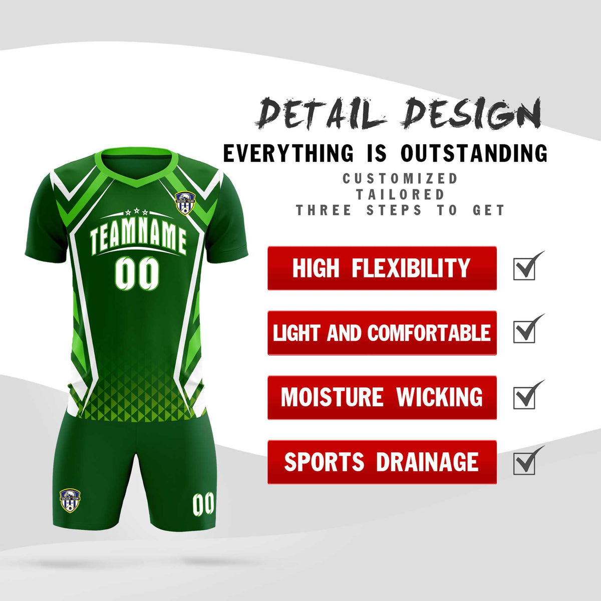 Custom Green Abstract Breathable Football Kit Jersey
