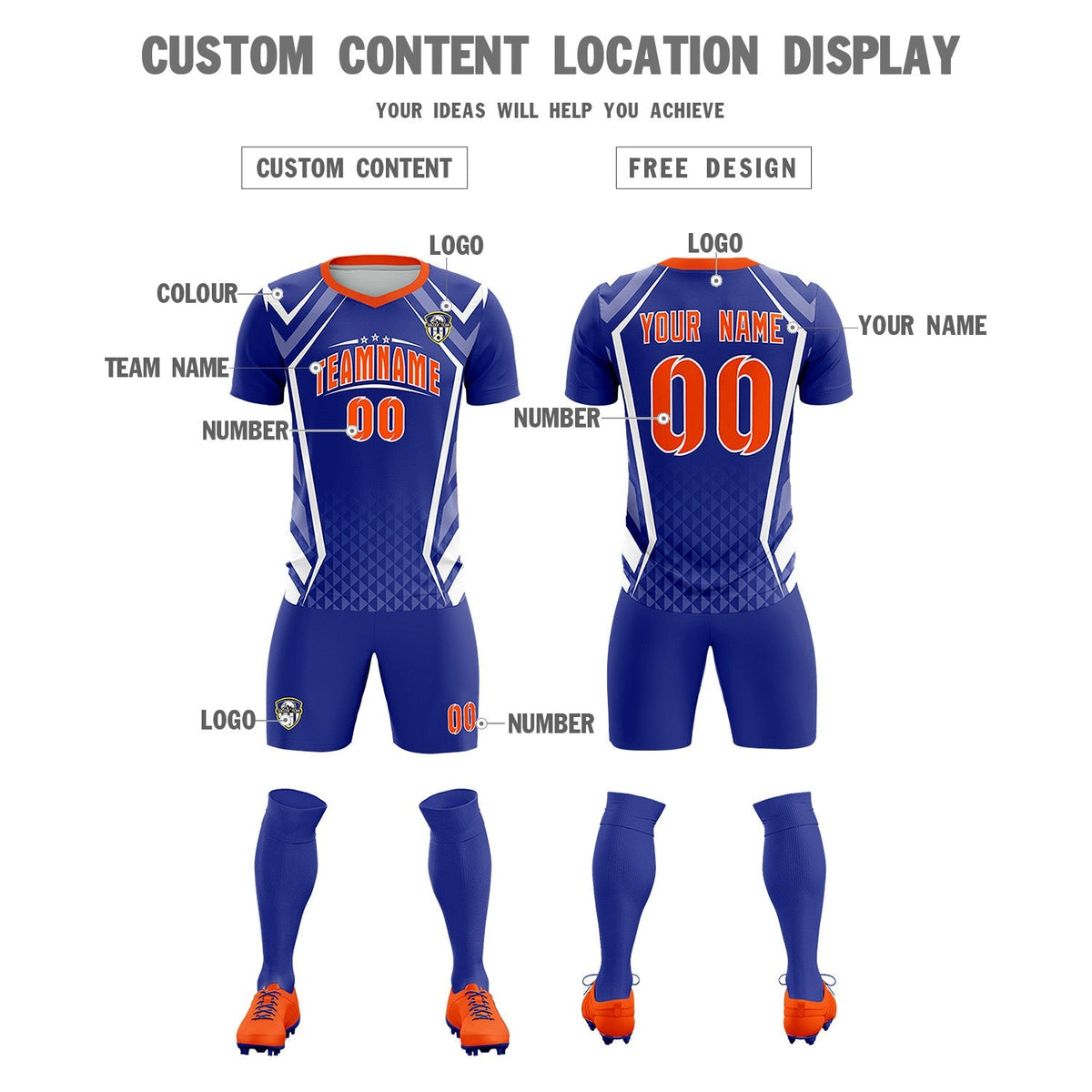 Custom Royal Abstract Breathable Soccer Tops/Sets Jersey