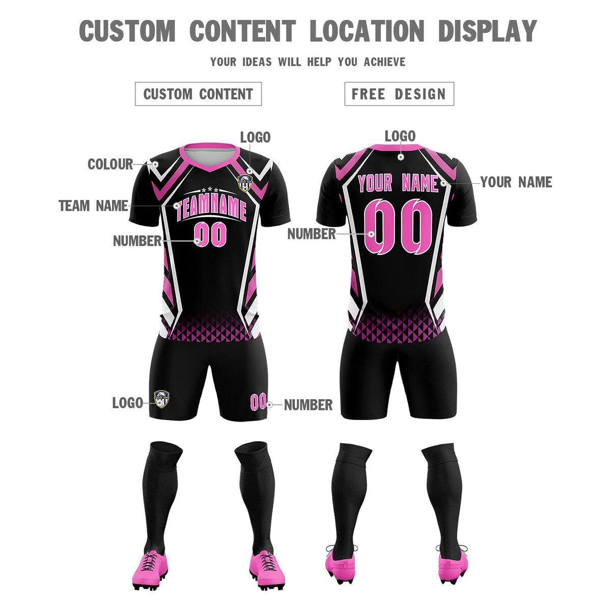 Custom Black Abstract Breathable Football Kit Jersey