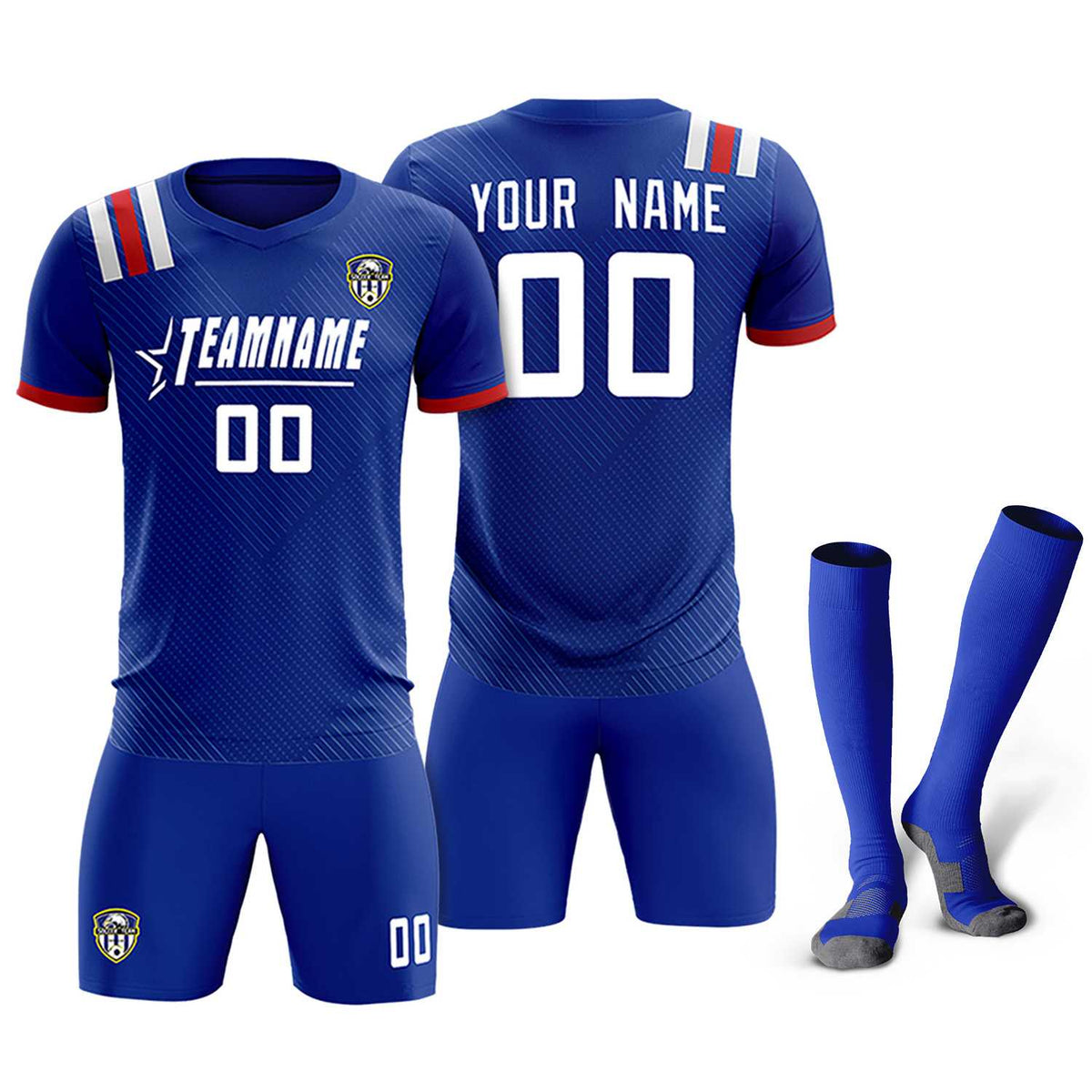 Custom Royal Striped Sportswear Soccer Tops/Sets Jersey For Adults