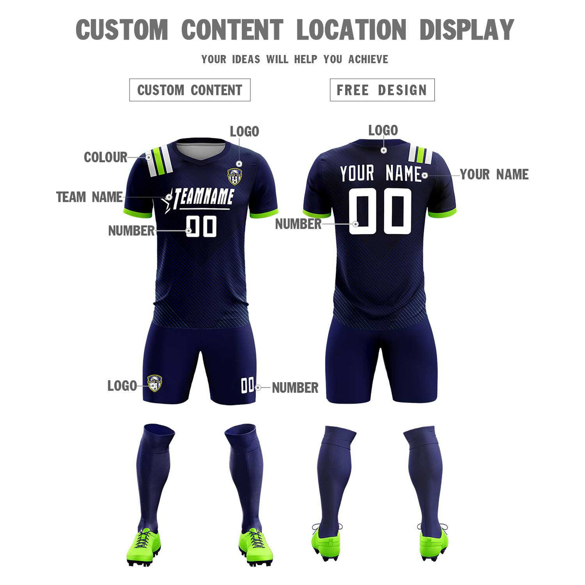 Custom Navy Striped Sportswear Football Kit Jersey For Adults