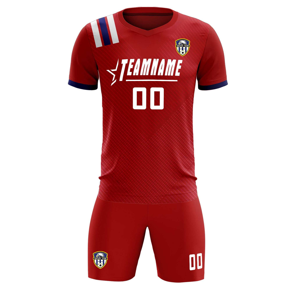 Custom Red Striped Sportswear Soccer Tops/Sets Jersey For Adults