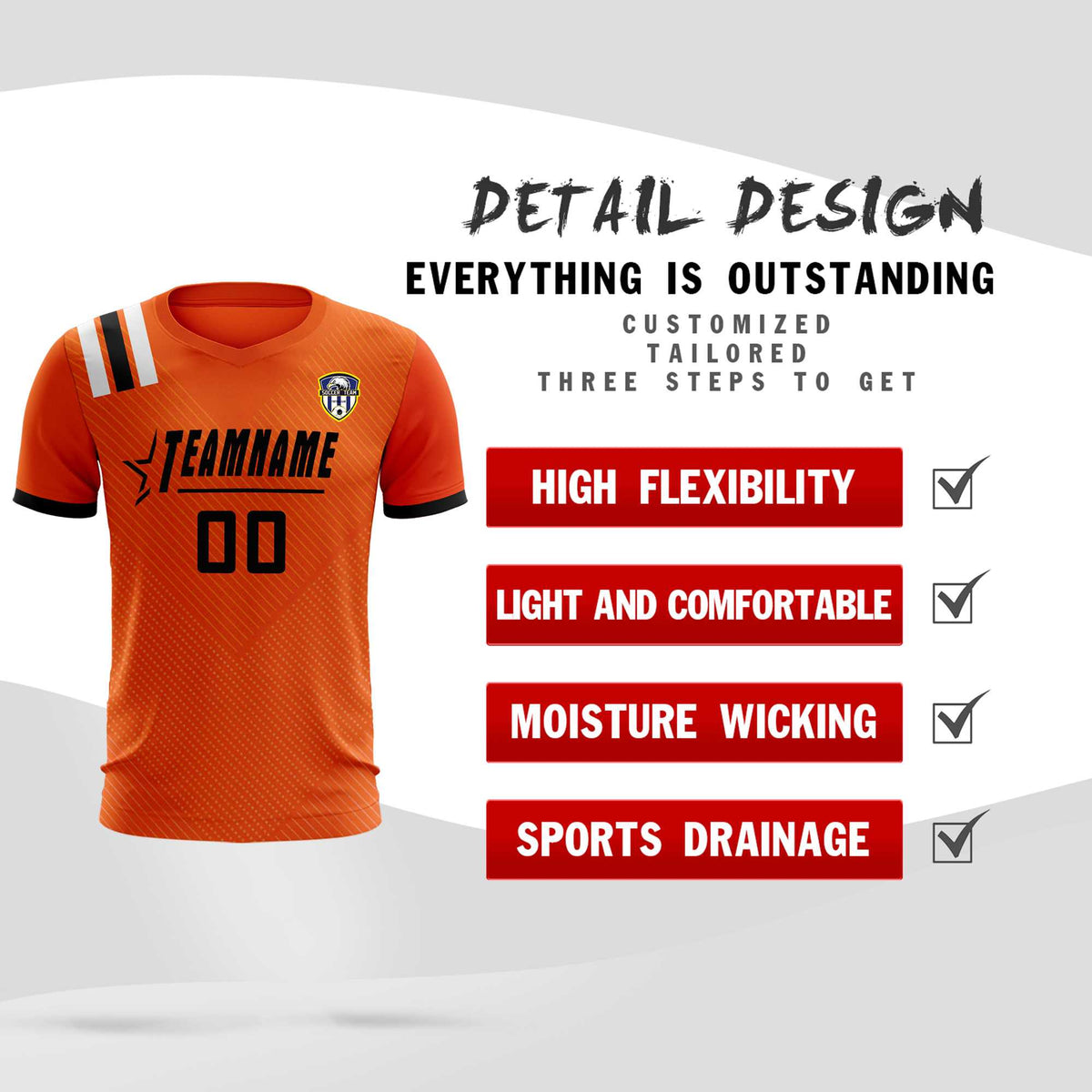 Custom Orange Striped Sportswear Football Kit Jersey For Adults
