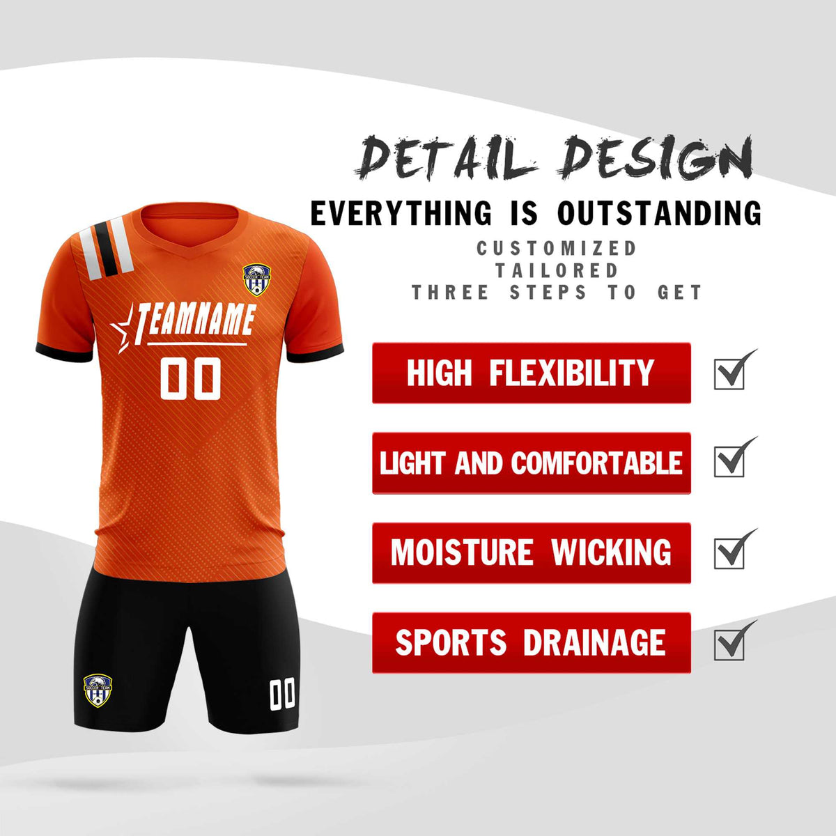 Custom Orange Striped Sportswear Football Kit Jersey For Adults