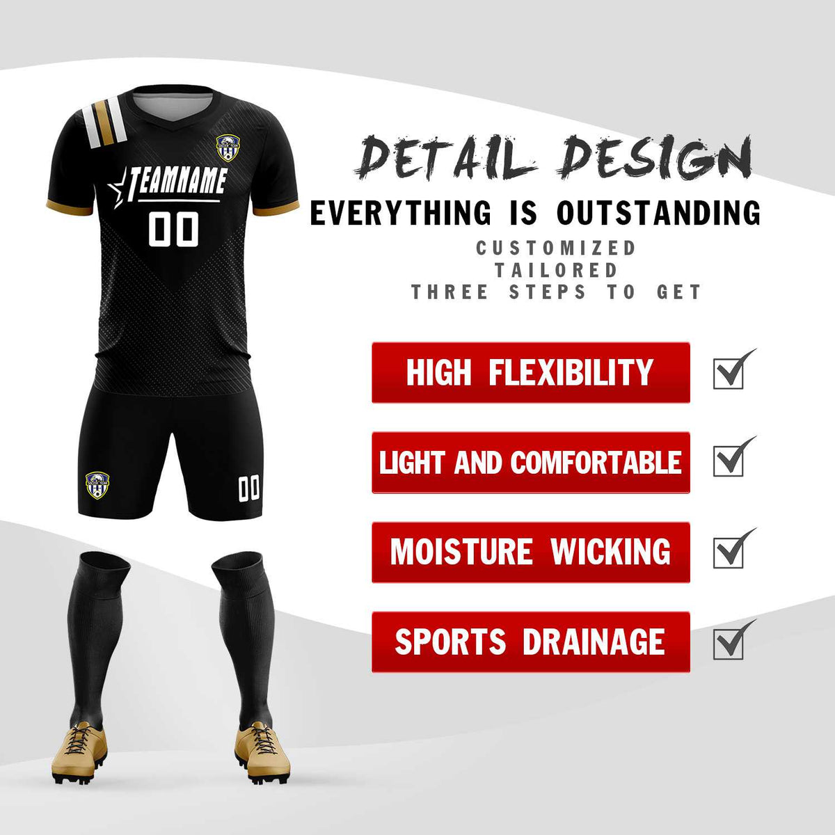 Custom Black Striped Sportswear Football Kit Jersey For Adults