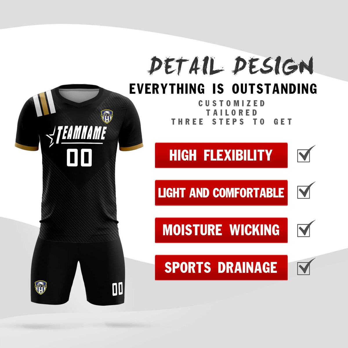 Custom Black Striped Sportswear Football Kit Jersey For Adults