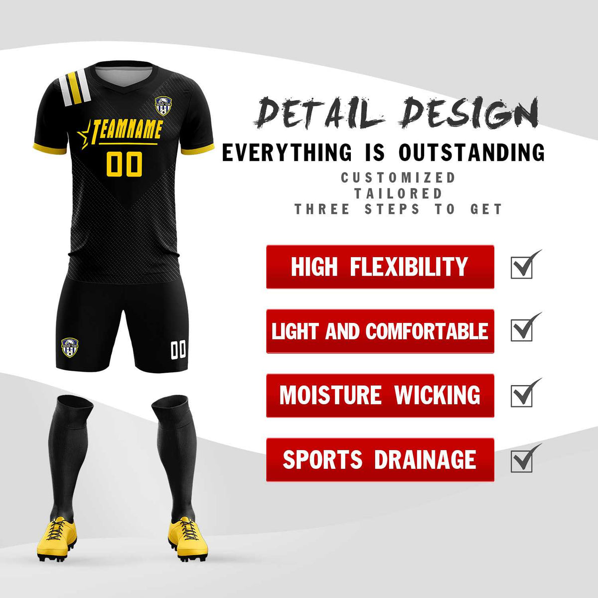 Custom Black Striped Sportswear Football Kit Jersey For Adults